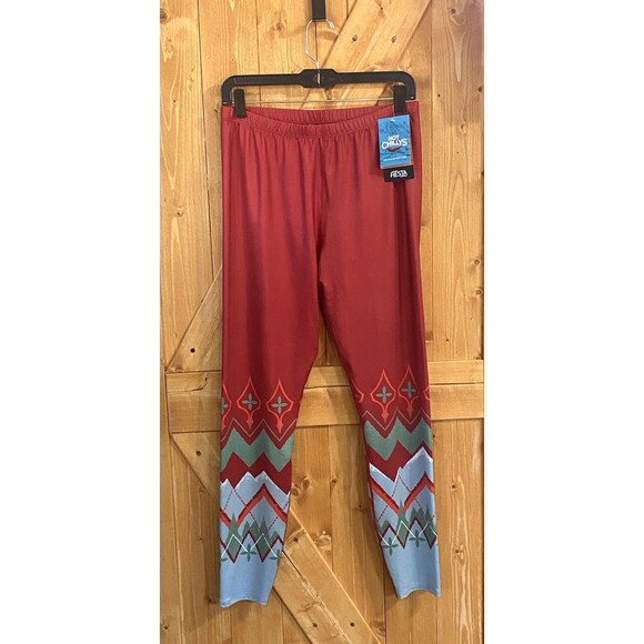 NWT Hot Chillys Micro Elite Chamois Leggings Frost Flower Red Women’s Large New - Picture 2 of 13